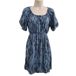 EVERLY Blue Abstract Print Dress Size S